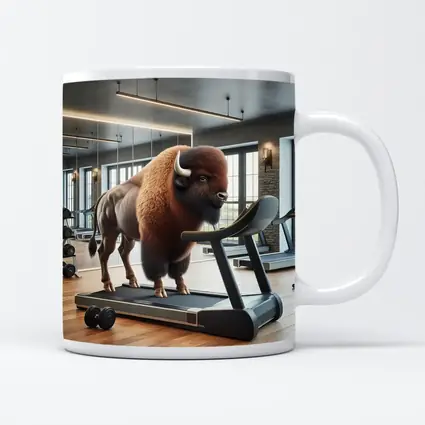 Bison On Treadmill In Modern Gym