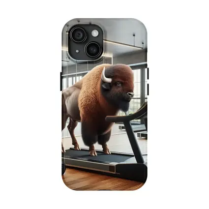 Bison On Treadmill In Modern Gym