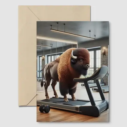 Bison On Treadmill In Modern Gym