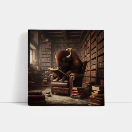 Bison Reading Book In Library Chair