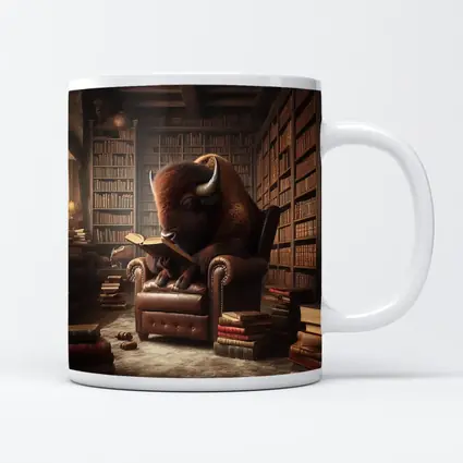 Bison Reading Book In Library Chair