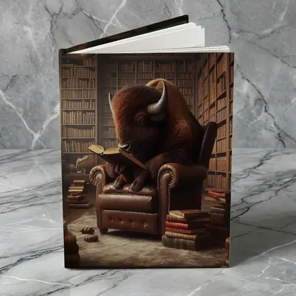 Bison Reading Book In Library Chair