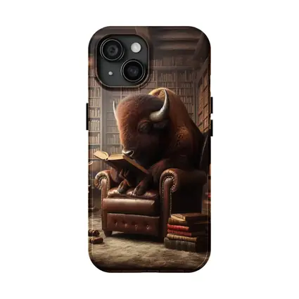 Bison Reading Book In Library Chair