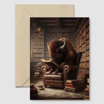 Bison Reading Book In Library Chair