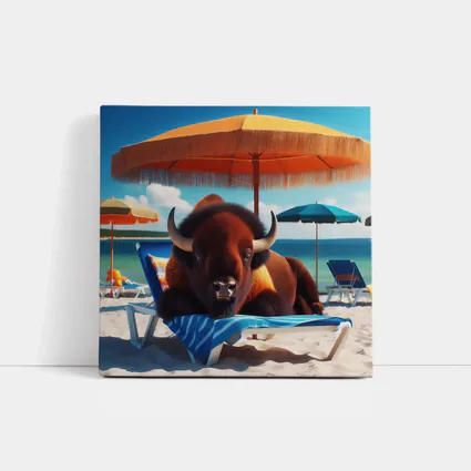 Bison Relaxing On Sunny Beach Chair