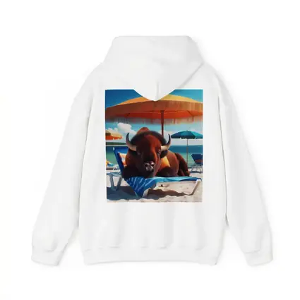 Bison Relaxing On Sunny Beach Chair