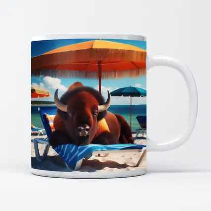 Bison Relaxing On Sunny Beach Chair