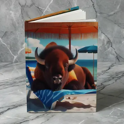 Bison Relaxing On Sunny Beach Chair
