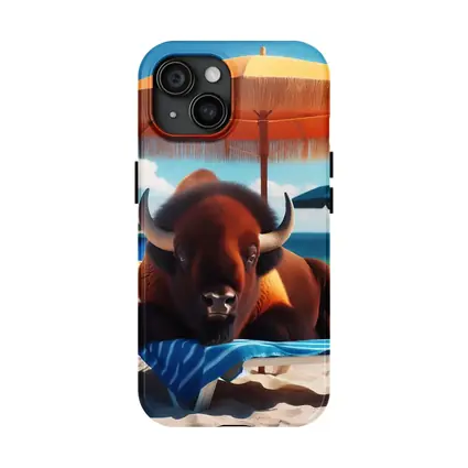 Bison Relaxing On Sunny Beach Chair