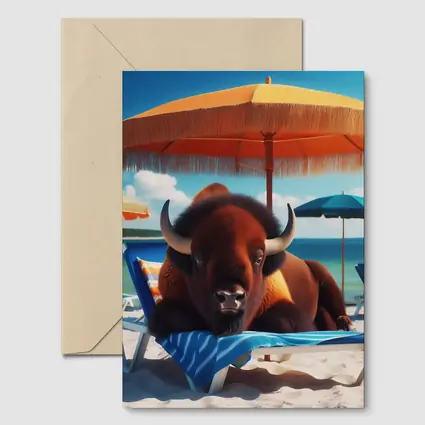 Bison Relaxing On Sunny Beach Chair