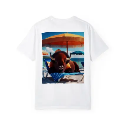 Bison Relaxing On Sunny Beach Chair