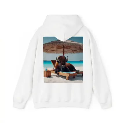 Bison Relaxing on Tropical Beach Lounge Chair