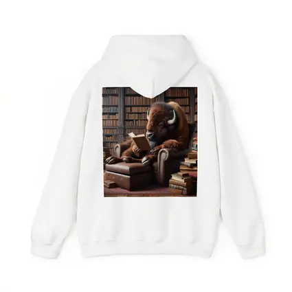 Bison Reading Book in Library Armchair