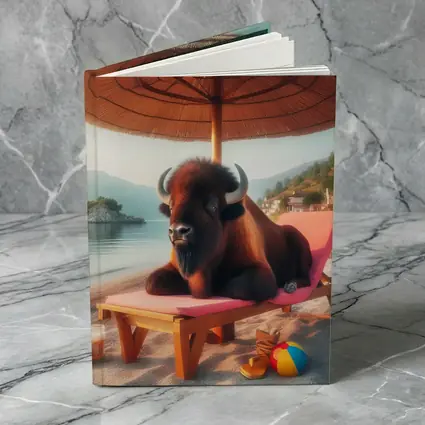 Bison Relaxing On Sunny Beach Lounger