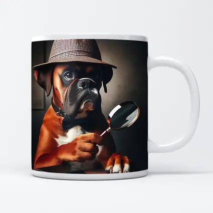 Boxer Dog Detective With Magnifying Glass