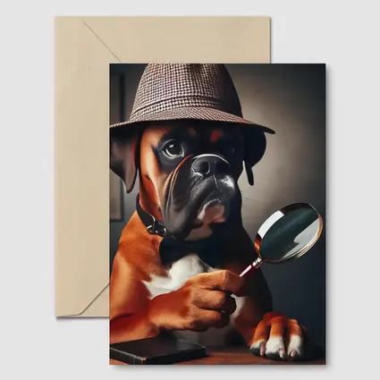 Boxer Dog Detective With Magnifying Glass