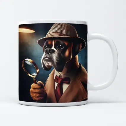 Boxer Dog Detective With Magnifying Glass