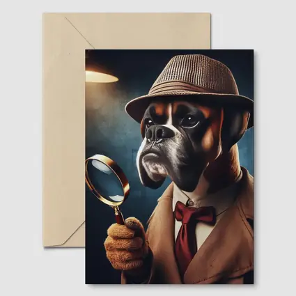 Boxer Dog Detective With Magnifying Glass