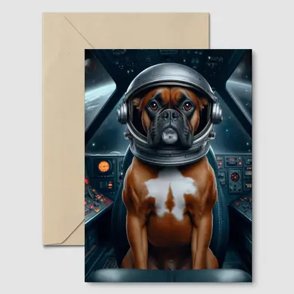 Boxer Dog Astronaut Space Cockpit Art