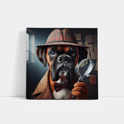 Boxer Dog Detective With Magnifying Glass
