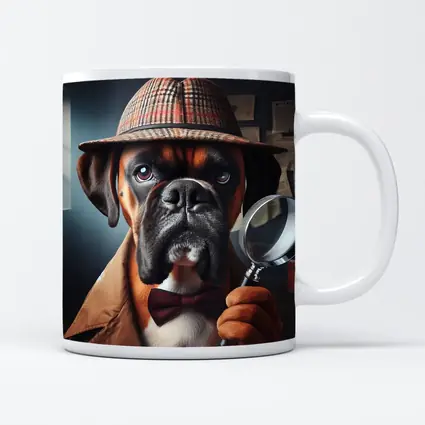 Boxer Dog Detective With Magnifying Glass