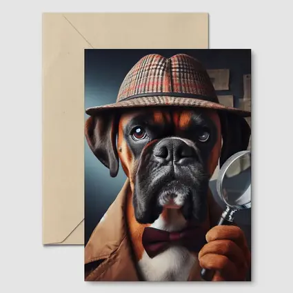 Boxer Dog Detective With Magnifying Glass