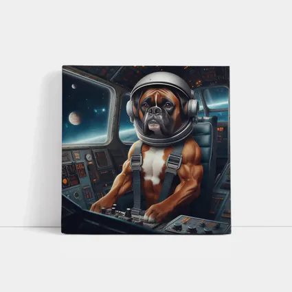 Boxer Dog Astronaut Piloting Space Cockpit