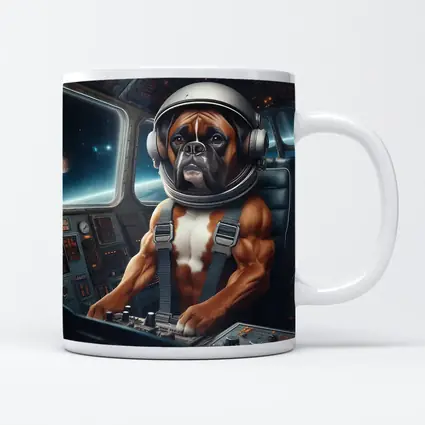 Boxer Dog Astronaut Piloting Space Cockpit