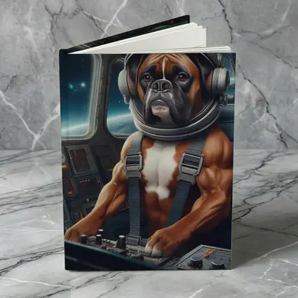 Boxer Dog Astronaut Piloting Space Cockpit
