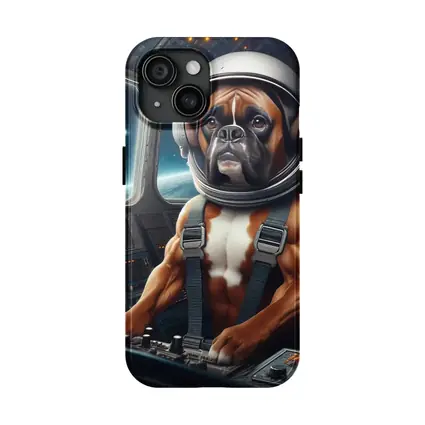 Boxer Dog Astronaut Piloting Space Cockpit