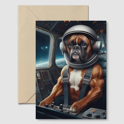 Boxer Dog Astronaut Piloting Space Cockpit