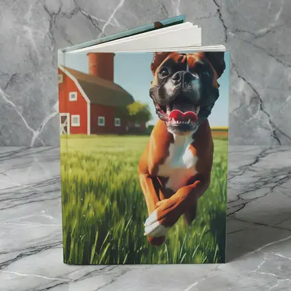 Happy Boxer Dog Running On Farm Field