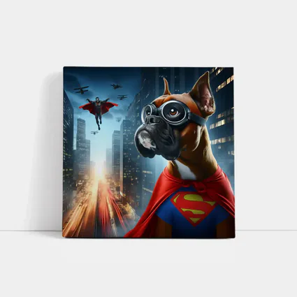 Boxer Dog Superhero Cape City Night