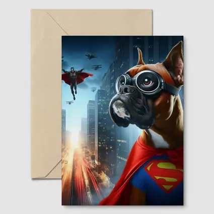 Boxer Dog Superhero Cape City Night