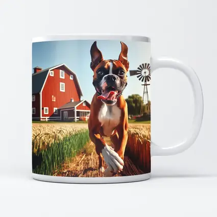 Boxer Dog Running Through Farm Wheat Field