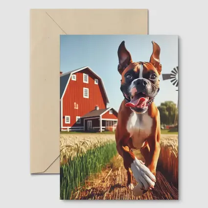 Boxer Dog Running Through Farm Wheat Field