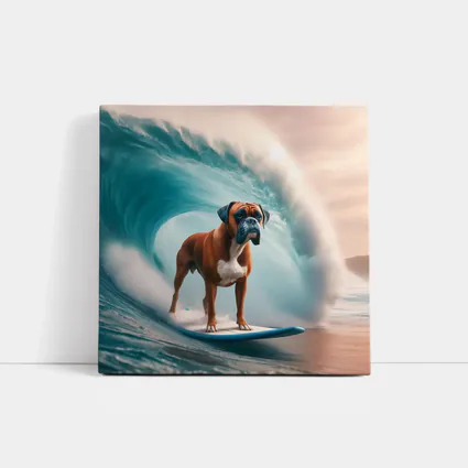 Boxer Dog Surfing Giant Ocean Wave