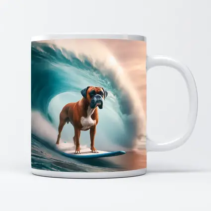 Boxer Dog Surfing Giant Ocean Wave