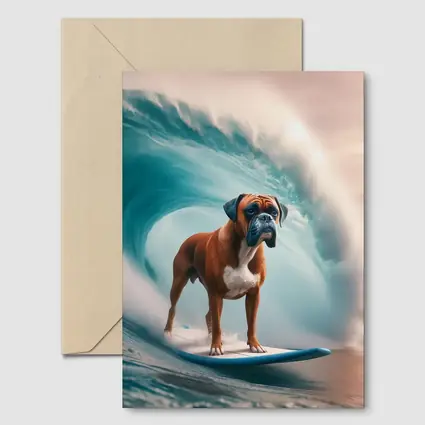 Boxer Dog Surfing Giant Ocean Wave