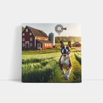 Boxer Dog Running on Green Farm Field