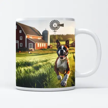 Boxer Dog Running on Green Farm Field