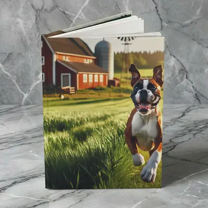 Boxer Dog Running on Green Farm Field