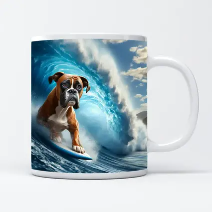 Boxer Dog Surfing Ocean Wave