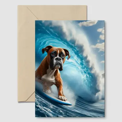 Boxer Dog Surfing Ocean Wave