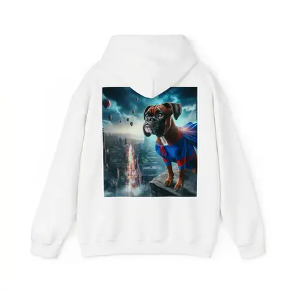 Boxer Dog Superhero Cape City Skyline