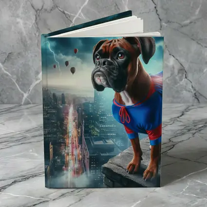 Boxer Dog Superhero Cape City Skyline
