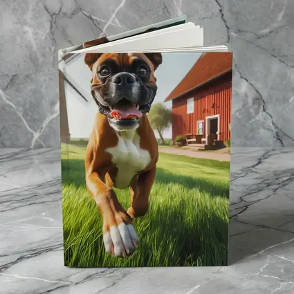 Boxer Dog Running On Green Farm Grass