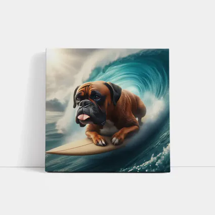 Boxer Dog Surfing Giant Ocean Wave