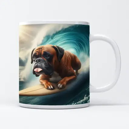 Boxer Dog Surfing Giant Ocean Wave