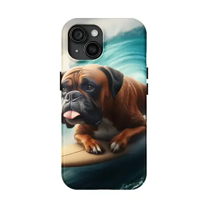 Boxer Dog Surfing Giant Ocean Wave